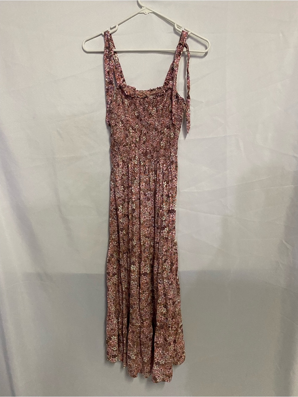 Jessica Simpson Floral Tie-Shoulder Maxi Dress in Dusty Rose